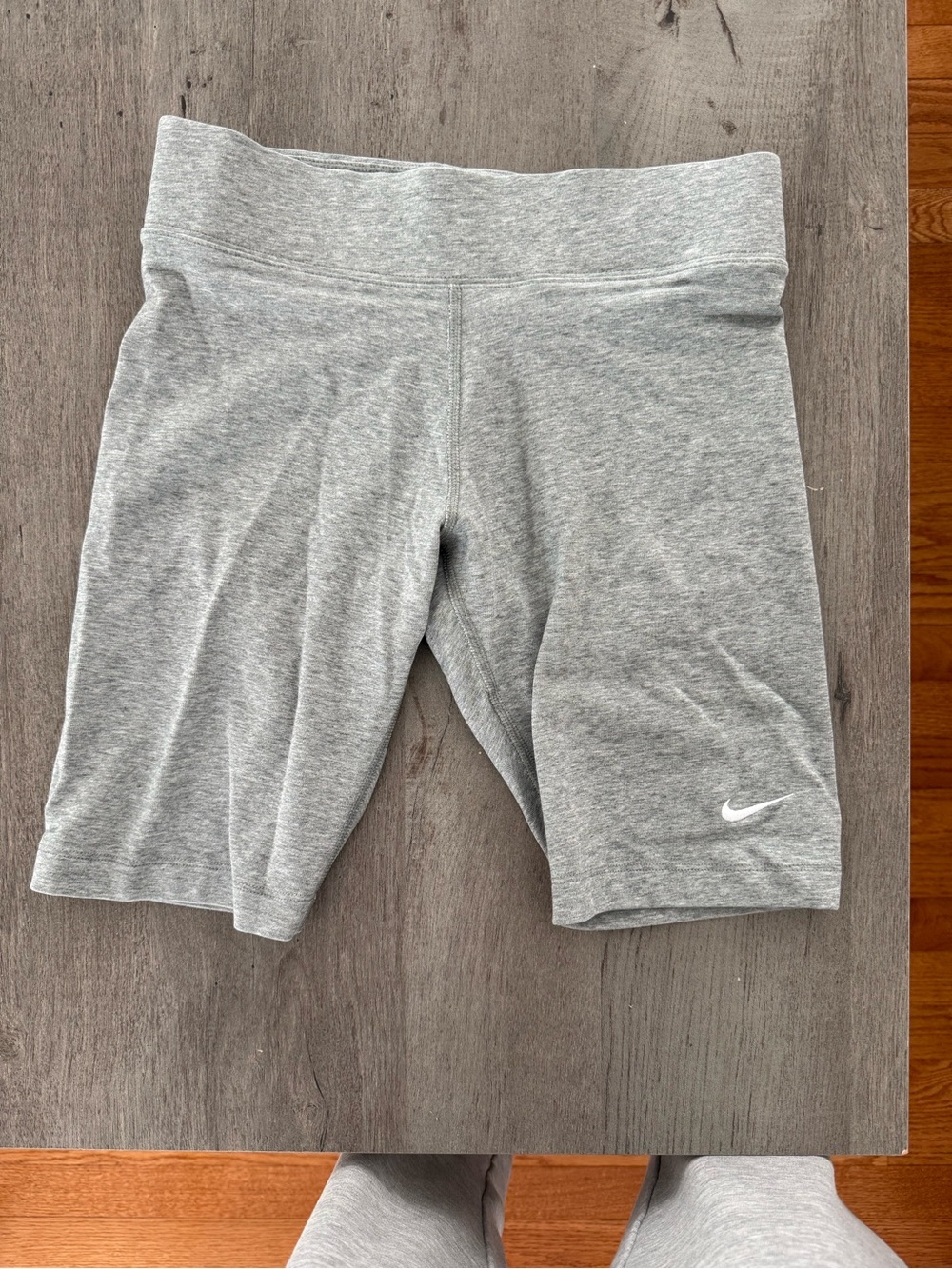 Nike Women's Light Gray Heather Bike Shorts with White Swoosh